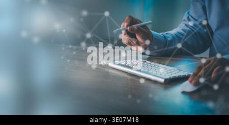 Digital network system connectivity with cloud infrastructure, data integration, enterprise technology computing cloud data integration Stock Photo