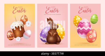 Easter banners with cake and decorated eggs Stock Vector