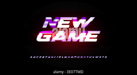 New Game Digital Alphabet Font Gradient Vibrant Glow Red Neon Glitch Futuristic Typography, Gaming Cyberpunk Headline, Promo UI Interface Dynamic Bold Stock Vector
