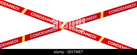 Condemned warning tape cross on white background, red safety barrier for demolition, quarantine, restricted property notice. Condemned tapes frame for Stock Vector