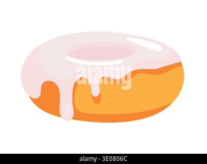 Glazed Donut Illustration Isolated on White. Sweet frosted doughnut with dripping icing, bright flat vector dessert design for bakery menu, cafe Stock Vector