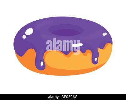 Glazed Donut Illustration Isolated on White. Sweet frosted doughnut with dripping icing, bright flat vector dessert design for bakery menu, cafe brand Stock Vector