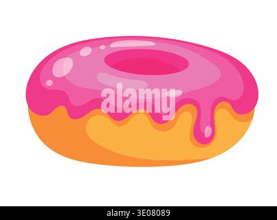 Glazed Donut Illustration Isolated on White. Sweet frosted doughnut with dripping icing, bright flat vector dessert design for bakery menu, cafe brand Stock Vector