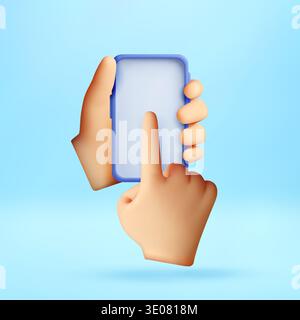 3D hand holding smartphone and tapping screen Stock Vector