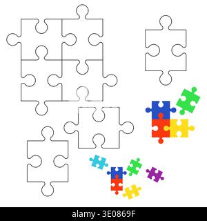 Puzzle pieces, simple drawing isolated on a white background. Vector illustration. Background concept for an engaging educational game for children. N Stock Vector