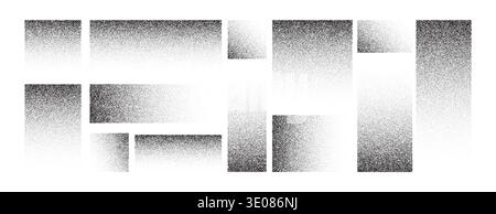 Abstract grain texture with dotted gradient fade, featuring geometric shapes and noise patterns ideal for minimalist backgrounds, frame borders, and Stock Vector