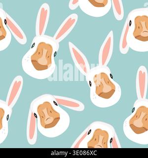 Seamless pattern with cute goose wearing Easter bunny ears. Vector background Stock Vector