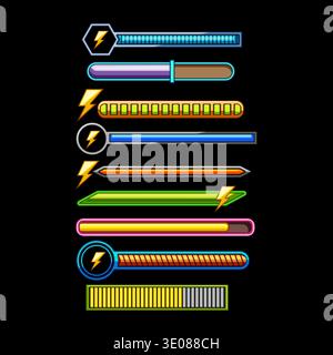 Gaming interface energy and progress bars collection Stock Vector