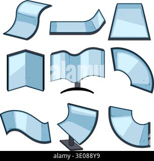 Flexible screen technology illustrating various future display shapes Stock Vector