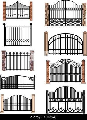 Various wrought iron gates designs collection Stock Vector