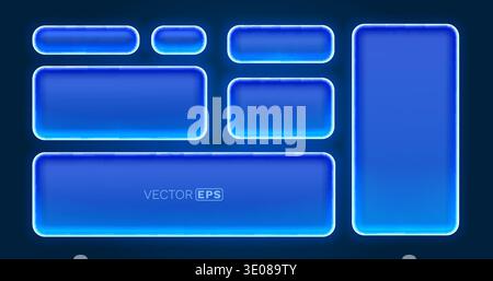 Luminous blue frames and buttons, a modern collection for futuristic UIUX design on a dark background. Vector illustration. Stock Vector