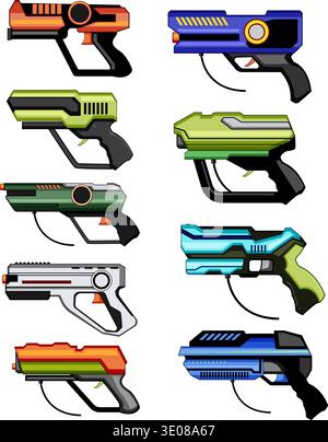 Laser tag game blasters collection future equipment Stock Vector