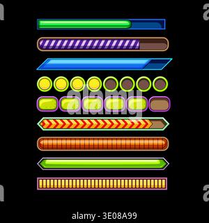 Diverse set of cartoon game progress and status bars Stock Vector