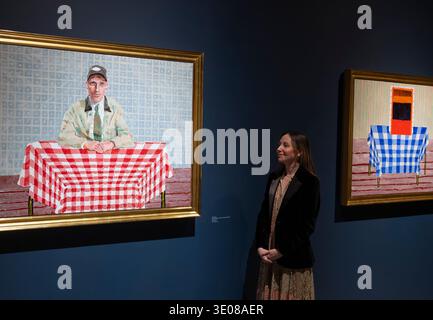 Serpentine North, London, UK. 11th Mar, 2026. A Year in Normandie And Some Other Thoughts About Painting, an exhibition of new and recent works by David Hockney. On display are five still lifes and five portraits that depict members of the artist’s close circle, including his family and carers, all works united by their frontal composition and the recurring motif of a gingham tablecloth. Credit: Malcolm Park/Alamy Live News Stock Photo