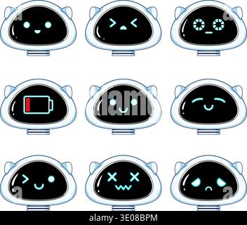 Cute robot heads displaying various emotions and expressions Stock Vector