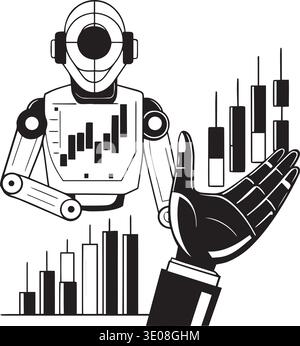 Candlestick Chart and AI Bot vector Crypto Trading concept icon or sign ...