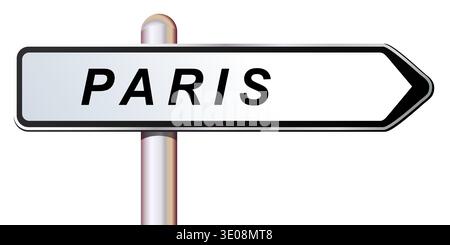 Direction sign on metallic pole for the city of Paris, Ile-de-France, vector illustration Stock Vector