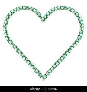 Cute vector heart shape border with four leaf clover pattern, green floral frame for Saint Patrick's Day designs and cards Stock Vector