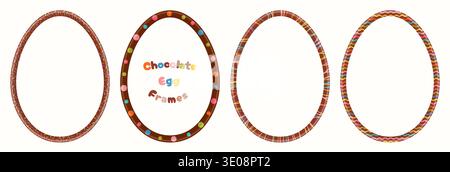 Chocolate Easter eggs vector frames with colorful sprinkles, cute oval borders for package design and backgrounds Stock Vector