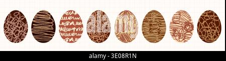 Vector chocolate Easter doodle eggs, fun hand drawn decorated scribble egg shapes for spring designs, collages and invitations Stock Vector