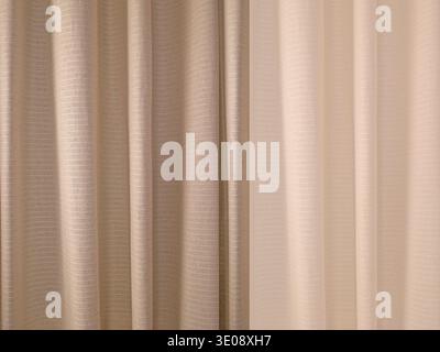 Beige Linen Curtain Texture With Vertical Folds Background Stock Photo