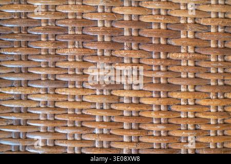 Brown traditional braided woven rattan texture background, Natural material often used in furniture and decor Stock Photo
