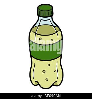 Green cap plastic bottle with fizzy pale yellow liquid, vector illustration Stock Vector