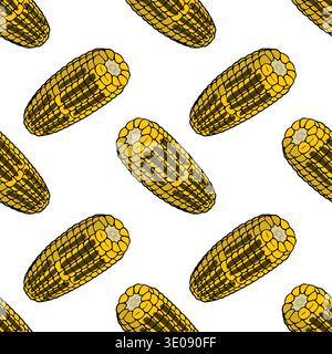 Seamless vector pattern of fresh yellow corn cobs, healthy food illustration Stock Vector