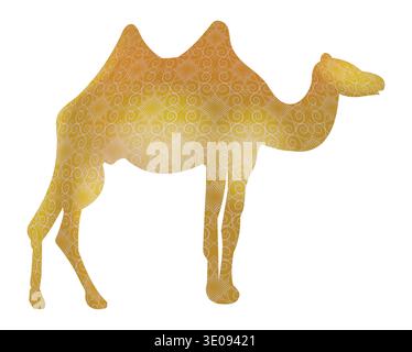 Golden camel silhouette filled with intricate ornamental spiral and geometric patterns in an elegant decorative vector style isolated on white backgro Stock Vector