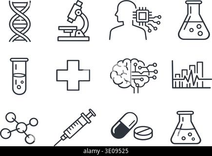 Science, scientific activity elements - minimal thin line web icon set. Vector illustration Stock Vector