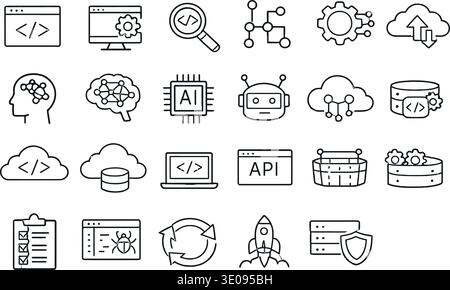 Mobile app development line icons set. Stock Vector