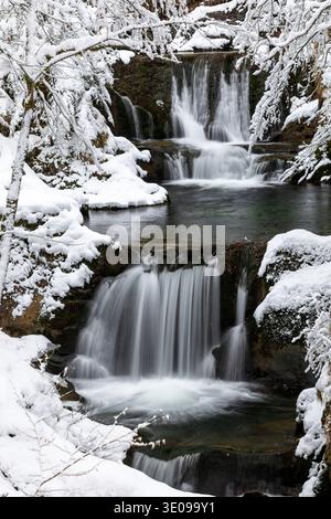 Rottach waterfall near Rottach-Egern on Lake Tegernsee, Bavaria, in winter Stock Photo