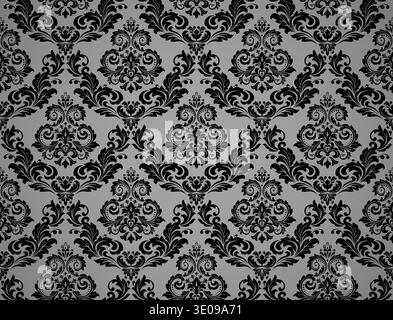 Floral pattern. Vintage wallpaper in the Baroque style. Seamless vector background. Black for fabric, wallpaper, packaging. Ornate Damask flower ornament Stock Vector