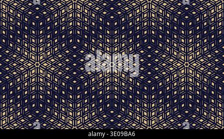 Abstract geometric pattern. Seamless vector background. Dark blue and gold halftone. Graphic modern pattern. Simple lattice graphic design Stock Vector