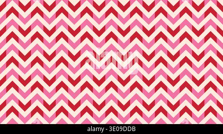 Seamless chevron pattern with vibrant red and pink zigzags on a cream background. This modern, tileable geometric design is ideal for Valentine's Day Stock Vector
