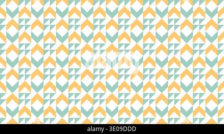 Modern geometric seamless pattern with teal and yellow triangles forming an ethnic-inspired diamond and chevron motif. This vibrant tileable backgroun Stock Vector