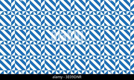 Seamless blue and white geometric pattern featuring a rhythmic grid of diagonal stripes and triangles. This modern, tileable vector design is ideal fo Stock Vector