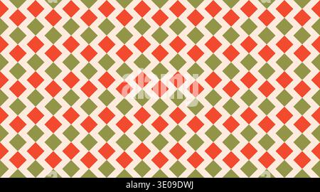 Seamless geometric pattern featuring red and green diamonds in a rhythmic zigzag arrangement on a cream background. This festive, tileable vector desi Stock Vector