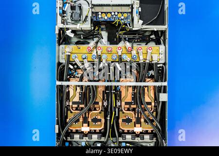 close up of data center used for ai with cables and plugs. Concept of hardware and connectivity for AI computing center Stock Photo