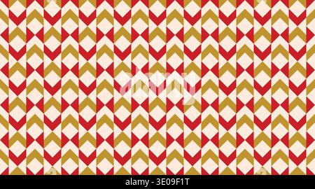 Seamless geometric pattern featuring red and gold chevron arrows and diamonds in a rhythmic grid. This festive, tileable vector design is perfect for Stock Vector
