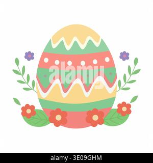 Easter Egg Decorated with Spring Flowers and Foliage Stock Vector