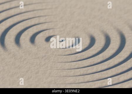 Circular ripples formed on smooth sand, highlighting natural wave patterns. 3d rendering Stock Photo