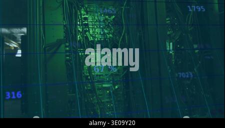 Vertical video: Streaming central server rack HUD after LEDs blinking in data center for monitoring Stock Photo