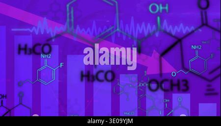 Displaying magenta diagonal arrow cutting across bars in graphic showing NH2 or F or OCH3 or HCO wav Stock Photo