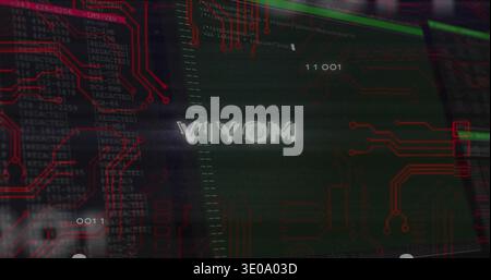 Displaying central dark green panel glitching on electronics console, showing VIYOM logo, PCB code Stock Photo