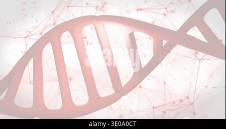 Displaying stylized DNA double helix glowing and twisting on digital background, showing nodes Stock Photo