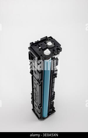 Empty toner cartridge, for color laser printer, white background, symbol image, dispose of toner cartridge, Stock Photo
