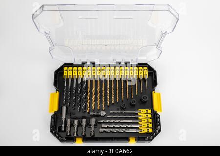 Combi box, various drill bits and screwdriver bit set from Trotec, white background, Stock Photo