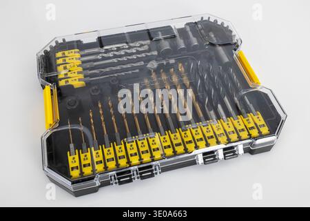 Combi box, various drill bits and screwdriver bit set from Trotec, white background, Stock Photo