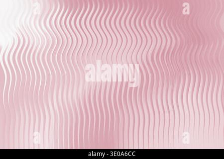 A close-up abstract background featuring a soft pink, slightly metallic or glossy texture with pronounced vertical wavy lines or ripples creating a dy Stock Photo